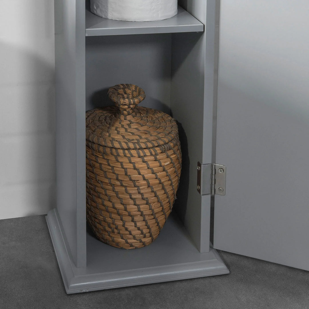 Fritstående badeværelsesskab med toiletrulleholder og opbevaringsplads – grå, mål 20 x 18 x 79 cm