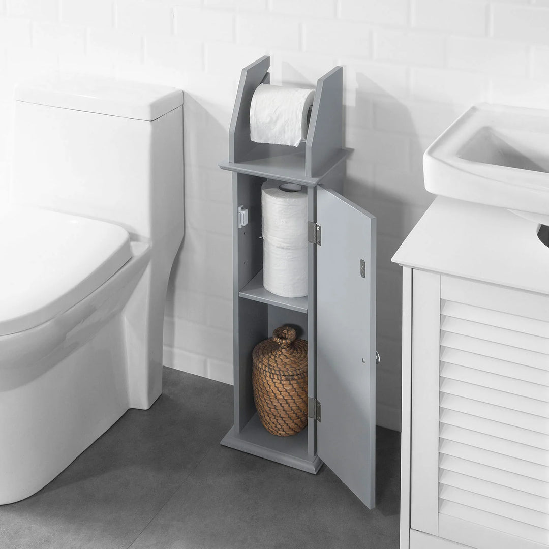 Fritstående badeværelsesskab med toiletrulleholder og opbevaringsplads – grå, mål 20 x 18 x 79 cm