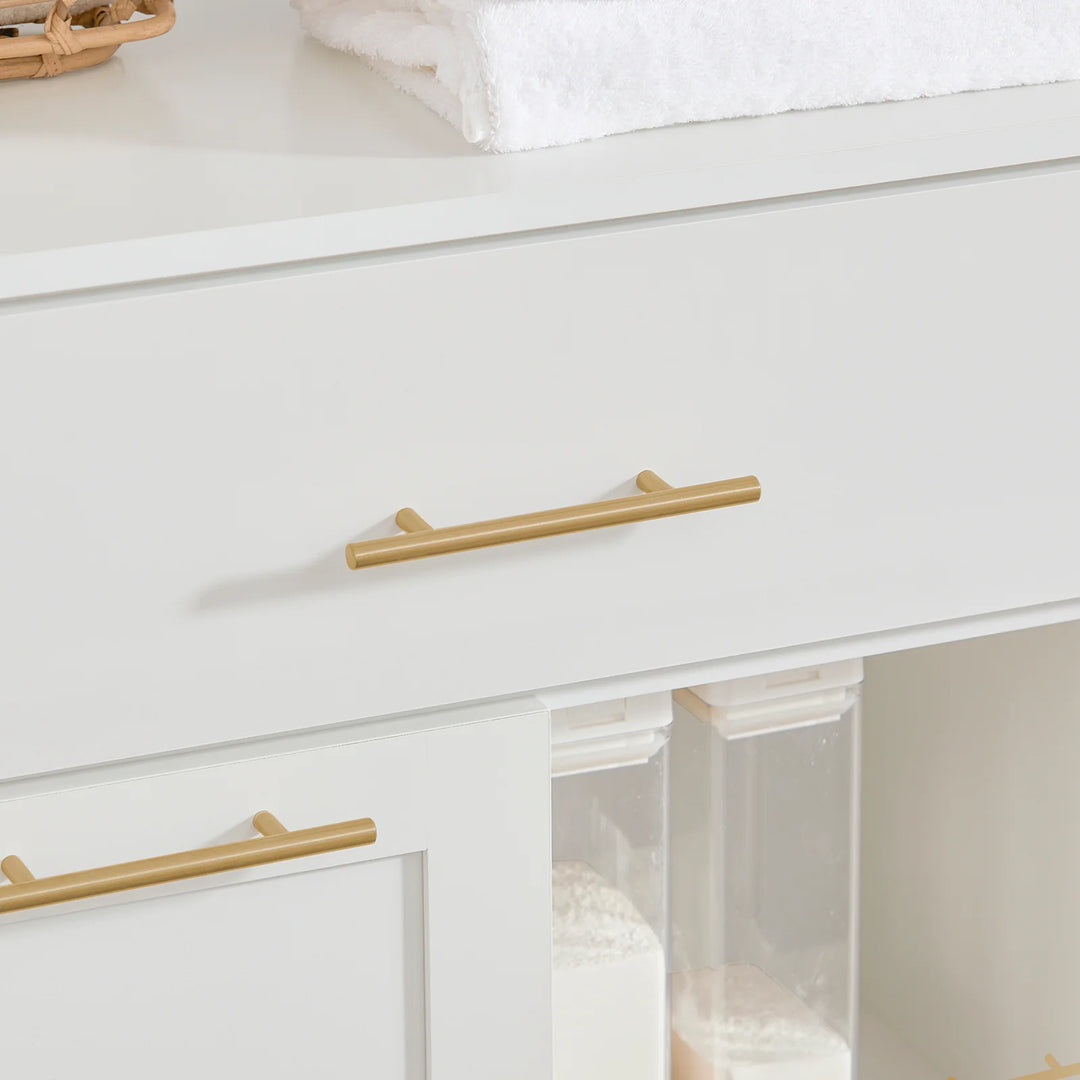 Badeværelsesskab med indbygget vasketøjskurv, skandi-look, B66 x D37 x H95 cm, hvid