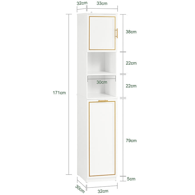 Elegant højt skab med indbygget vasketøjskurv, 32x30x171 cm, hvid