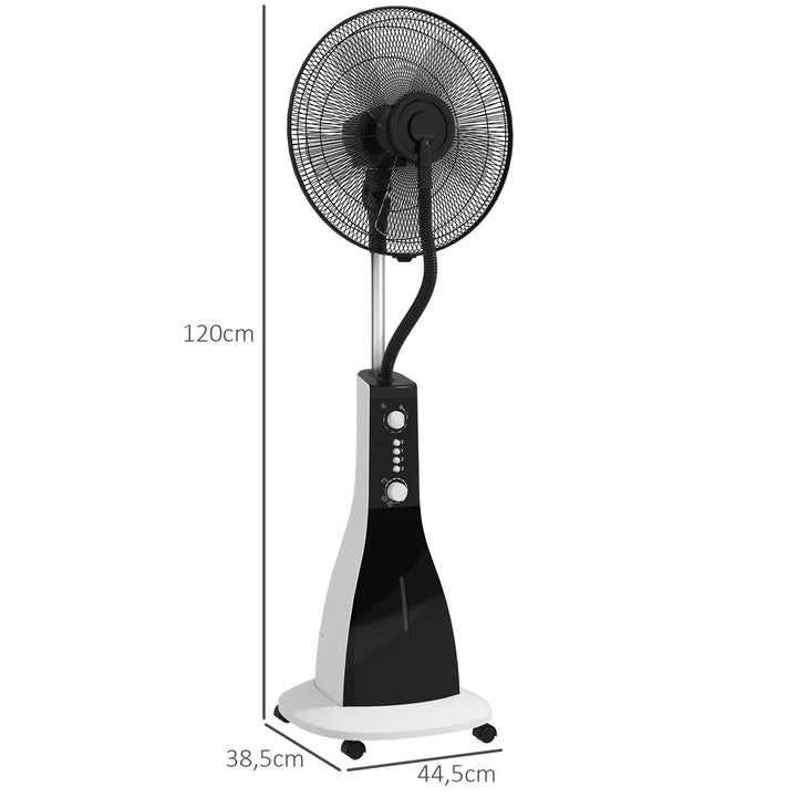 2-i-1 ventilator med luftfugter, 3 hastigheder, timerfunktion, 3L tank, 44,5 x 38,5 x 120 cm, sort