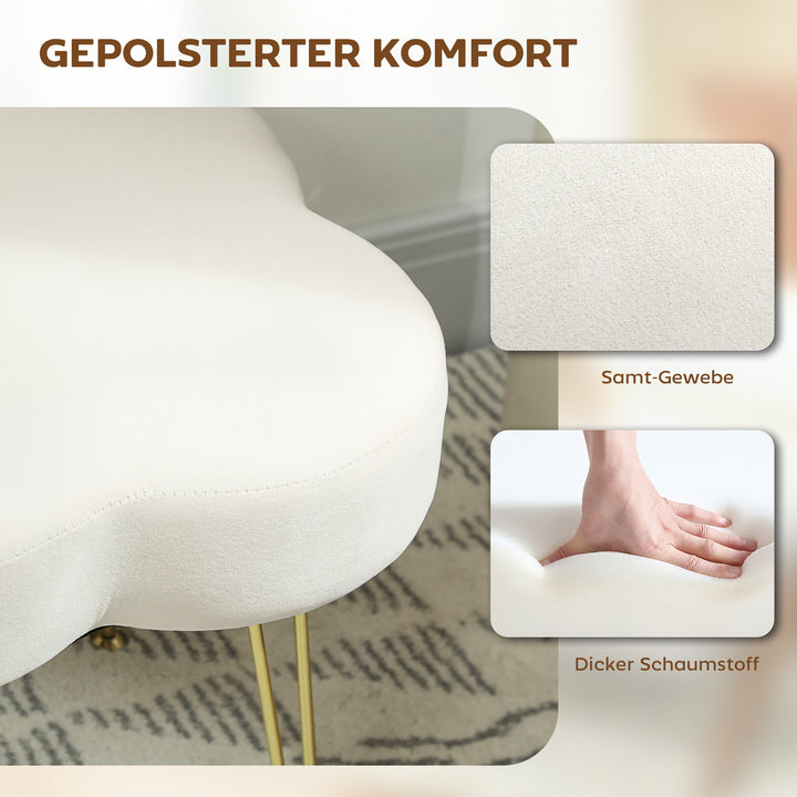 Skammel, polstret skammel i kløverbladsform, stofbetræk, stålben, cremehvid