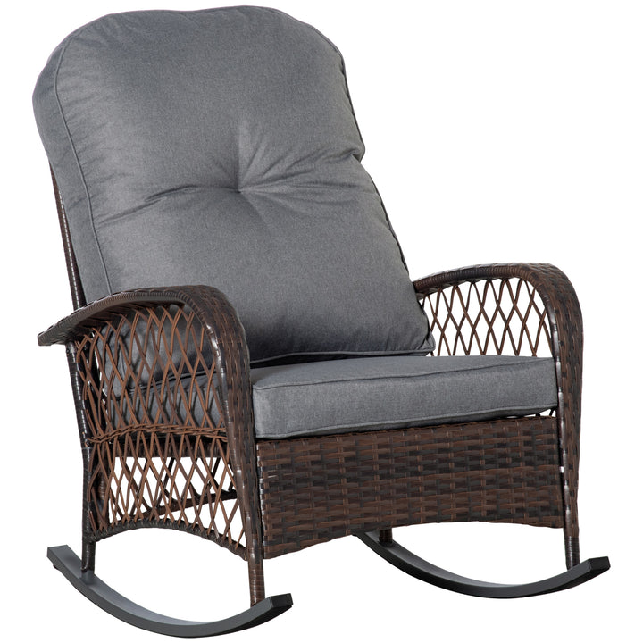 Gyngestolshynde med knaplukning, PE-rattan, stål, brun + grå