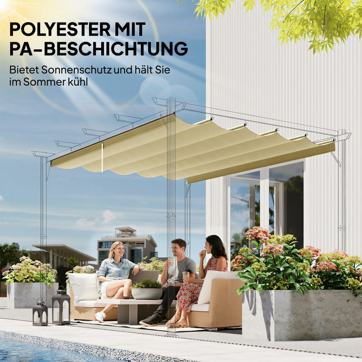Udskiftningstag til 4 x 3 m pergola, udtrækkeligt, med drænhuller til regnvand, vejrbestandigt, polyester, 350 x 260 cm, beige