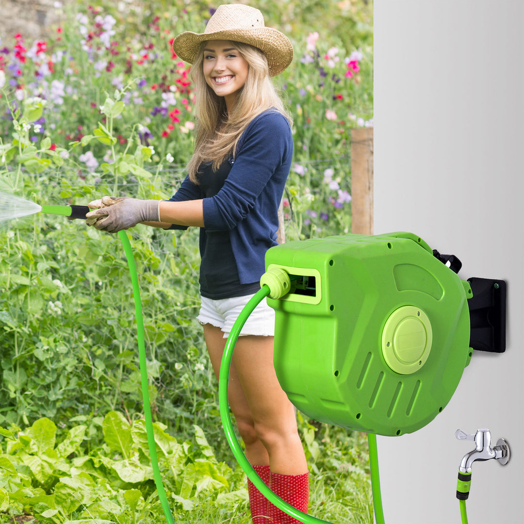 Slangeopruller 15+1,5m slangeopruller automatisk drejelig tryklufthave 180° drejelig trykluftslange grøn