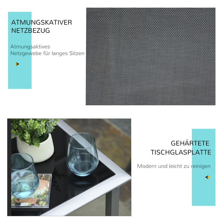 Have liggestolesæt, metalnet, 3 dele. Solseng med tebord. Havemøbelsæt med 2 liggestole, 1 sidebord. Havesiddegruppe til haven, balkonen. 59B x 169D x 66H cm. Sort+Sølv