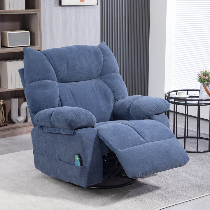 Massagestol med varme- og lænefunktion, drejelig, op til 150 kg, metalstel, 98x90x98cm, blå