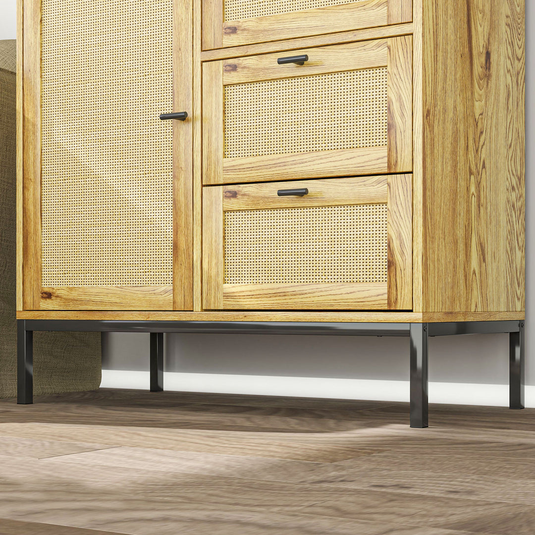 Opbevaringsskab, fleksibel kommode med rottingdøre, skuffer og justerbare hylder, 80b x 40d x 120h cm