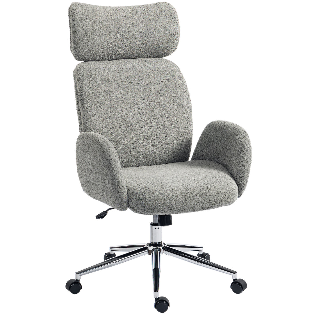Kontorstol med justerbar nakkestøtte, ergonomisk skrivebordsstol, vippefunktion, højdejusterbar, mørkegrå