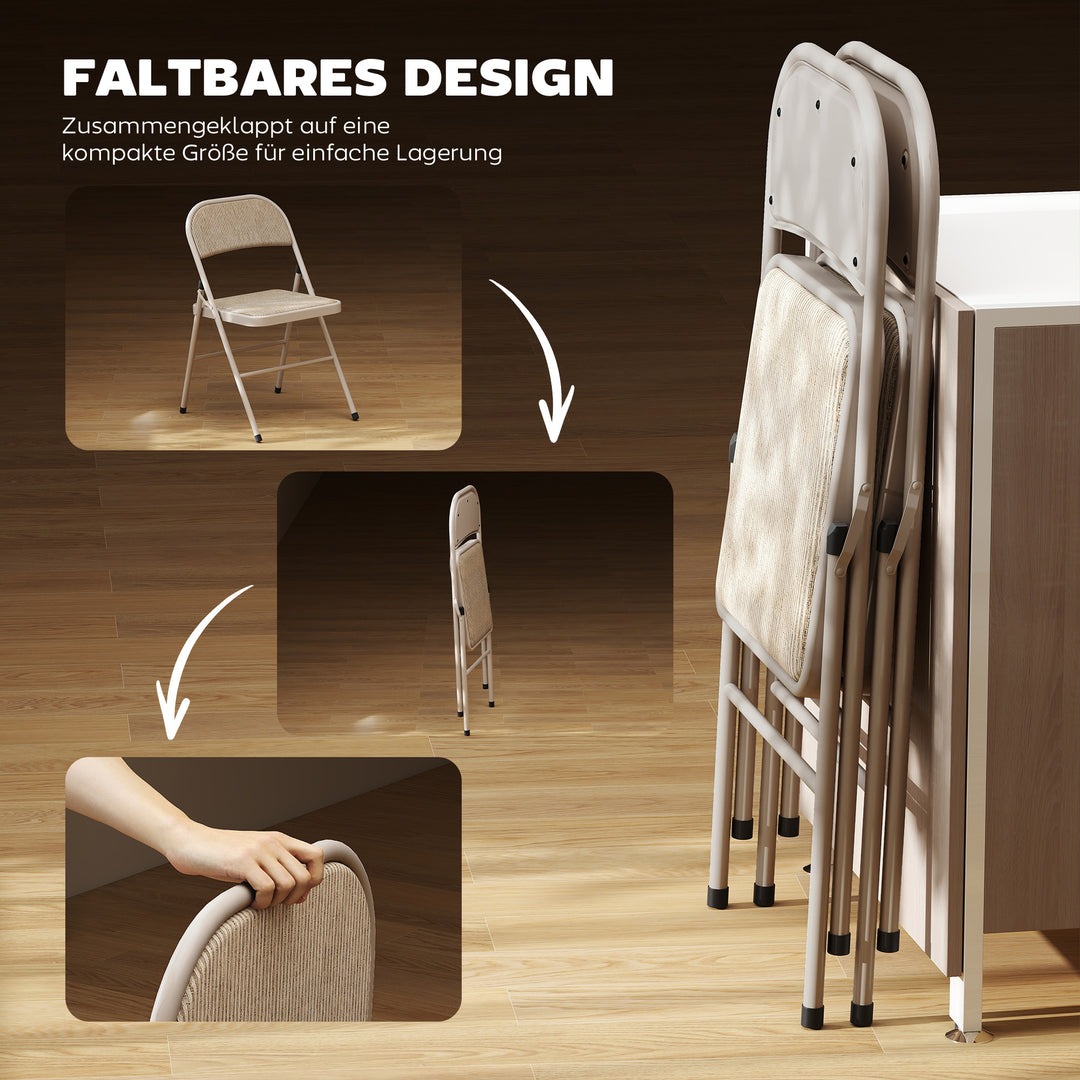 Sæt med 2 klapstole, bærbare kontorstole, metalben, klapstol til kontor, reception, venteværelse, linnedlook, beige