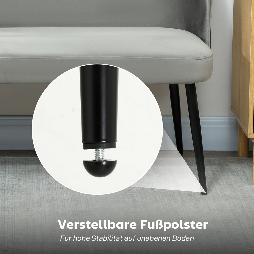 2-personers sofa, moderne polstret sofa med metal- og træstel, fløjlsblødt stofbetræk, grå