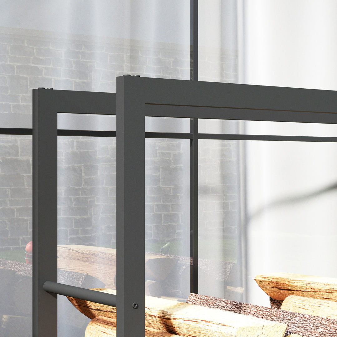 Brændereol med hjul, mobil, metalramme, op til 150 kg, 120 x 32 x 151 cm, sort