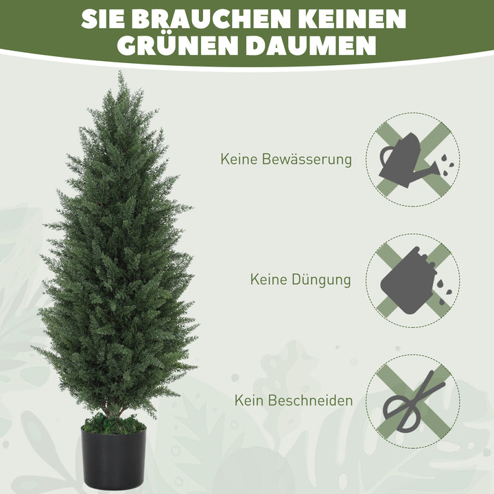 Sæt med 2 kunstige cypresser med 831 blade, med cementpotte, uv-resistent, kunstig plante, 90 cm, grøn