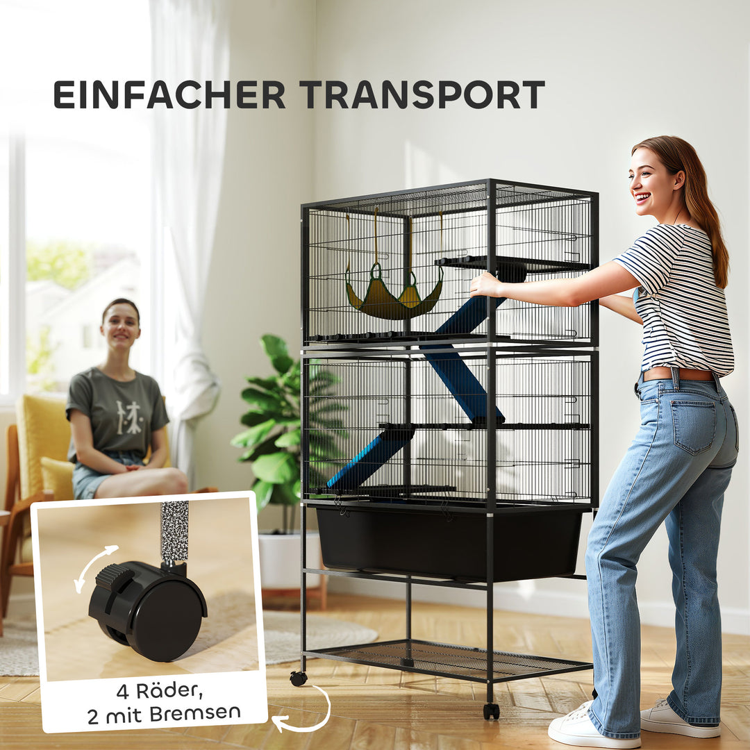 Bur til små dyr, kæledyrsbur med 5 niveauer, skridsikre ramper, hængekøje, 88 x 48 x 150,5 cm, mørkegrå