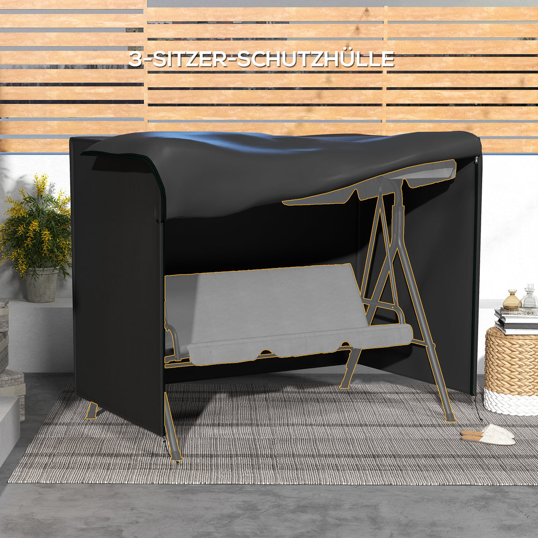 Havegyngeovertræk, beskyttelsesovertræk til verandagynge, vandtæt, 205 x 124 x 164 cm, sort