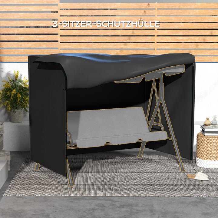 Havegyngeovertræk, beskyttelsesovertræk til verandagynge, vandtæt, 205 x 124 x 164 cm, sort