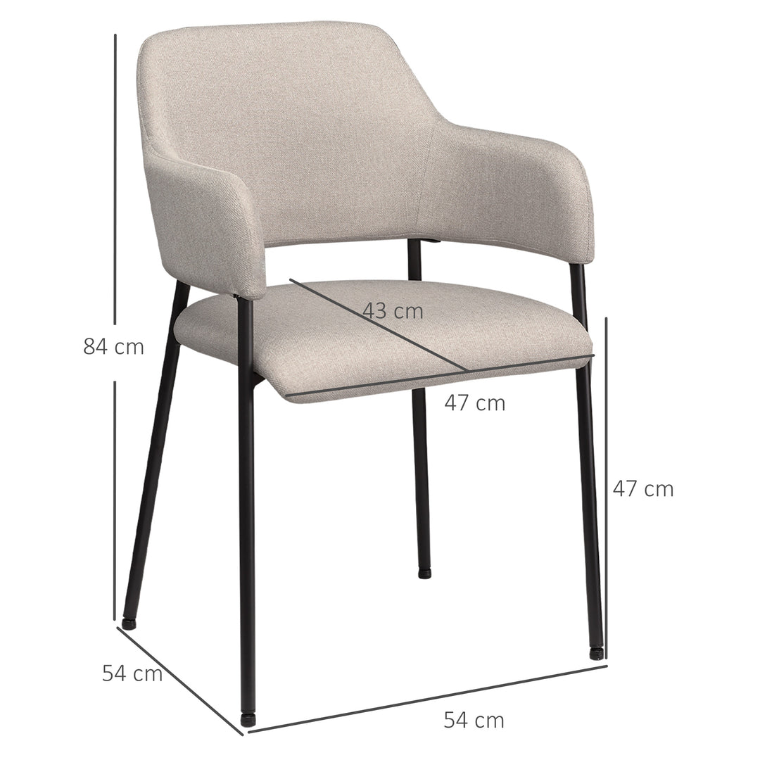 Spisestole, sæt med 2, komfortable, hørlook, metalstel, op til 120 kg, beige