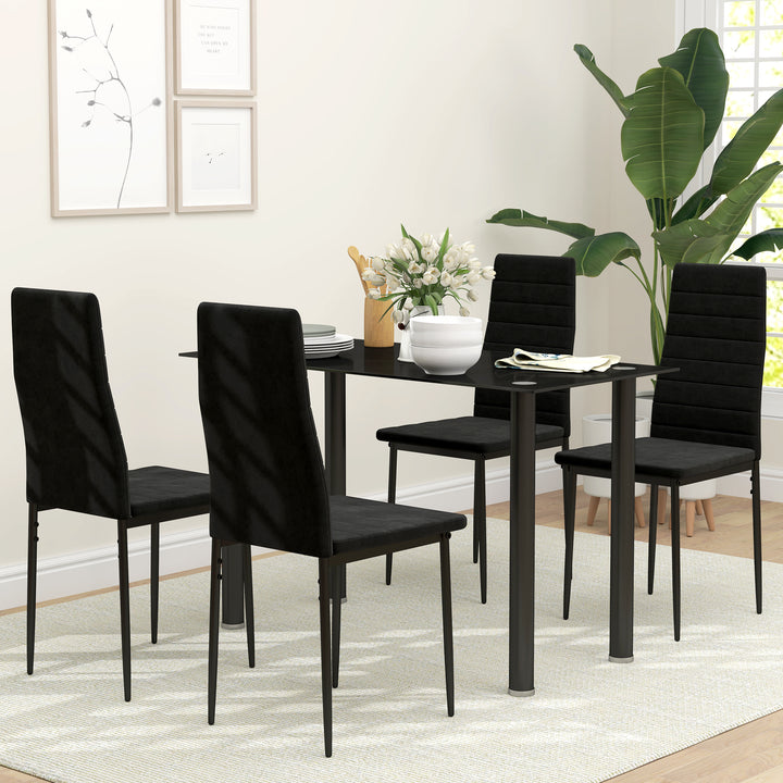 Sæt med 4 spisebordsstole, armløse design, stofbetræk, metalben, sort