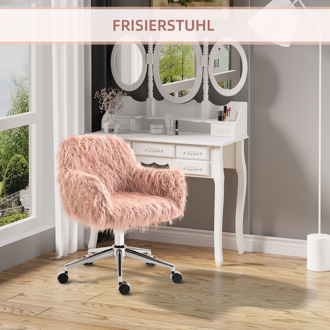Executive chair drejestol computerstol makeupstol med kunstpels sædehøjdejustering til piger kunstpelsskum pink+sølv 57 x 60 x 75-85 cm