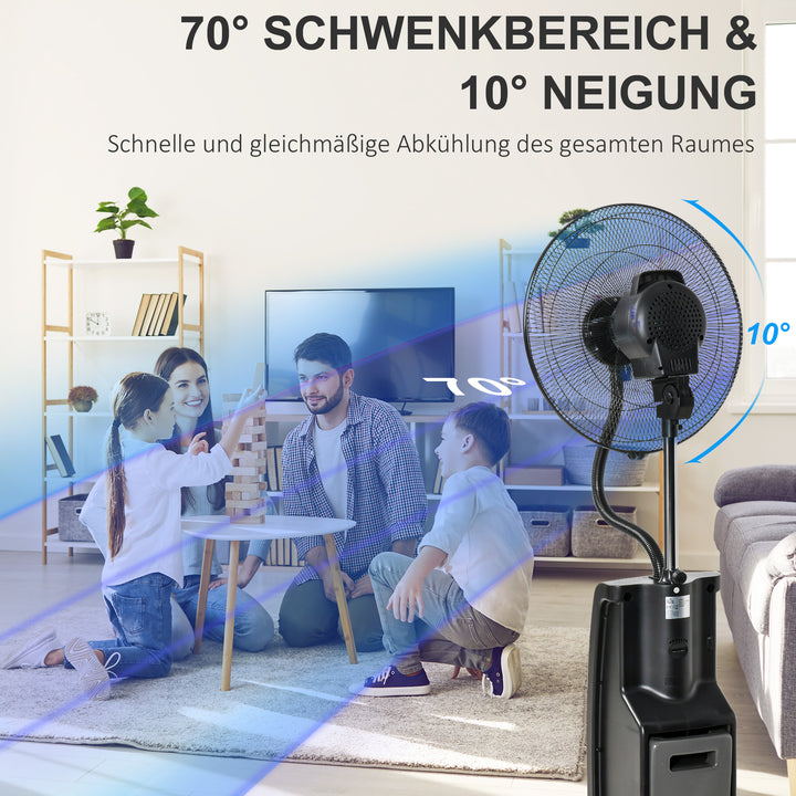 Vandkølet piedestalventilator med dugfunktion, fjernbetjening, oscillerende, timer, 3,1 L vandtank, 3 tilstande, 90 W vandventilator med hjul, 135 cm