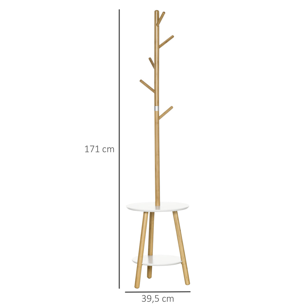 Knagerække med sidebord i skandinavisk design, 5 knagerækker, 39,5 cm x 39,5 cm x 171 cm, natur + hvid