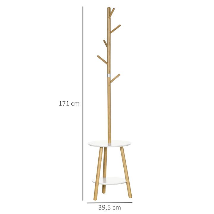 Knagerække med sidebord i skandinavisk design, 5 knagerækker, 39,5 cm x 39,5 cm x 171 cm, natur + hvid