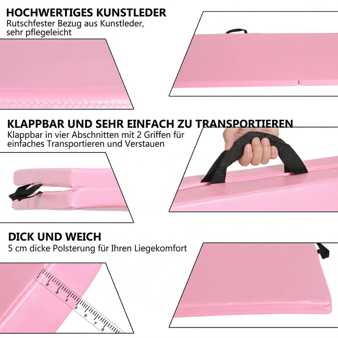 Træningsmåtte Sammenklappelig Fitnessmåtte med Håndtag Pink 180x60x5 cm
