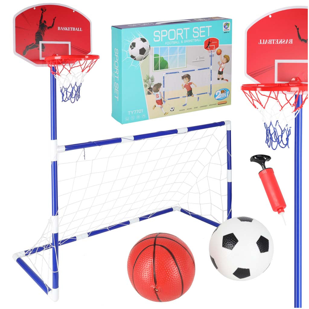 Fodboldmål til fodbold basketball brætspil 2-i-1 2 bolde pumpe