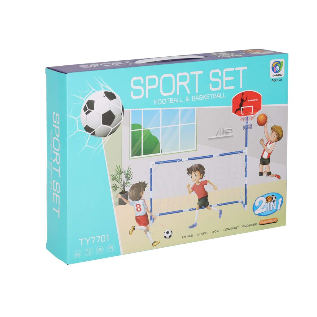 Fodboldmål til fodbold basketball brætspil 2-i-1 2 bolde pumpe