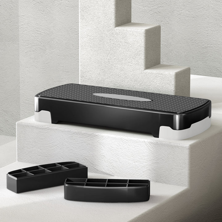 Stepper aerobic fitness home trainer stepper 2-trins højdejusterbar (10/15 cm) egnet til hjemme- og kontorbrug sort+grå 68 x 29 x 15 cm