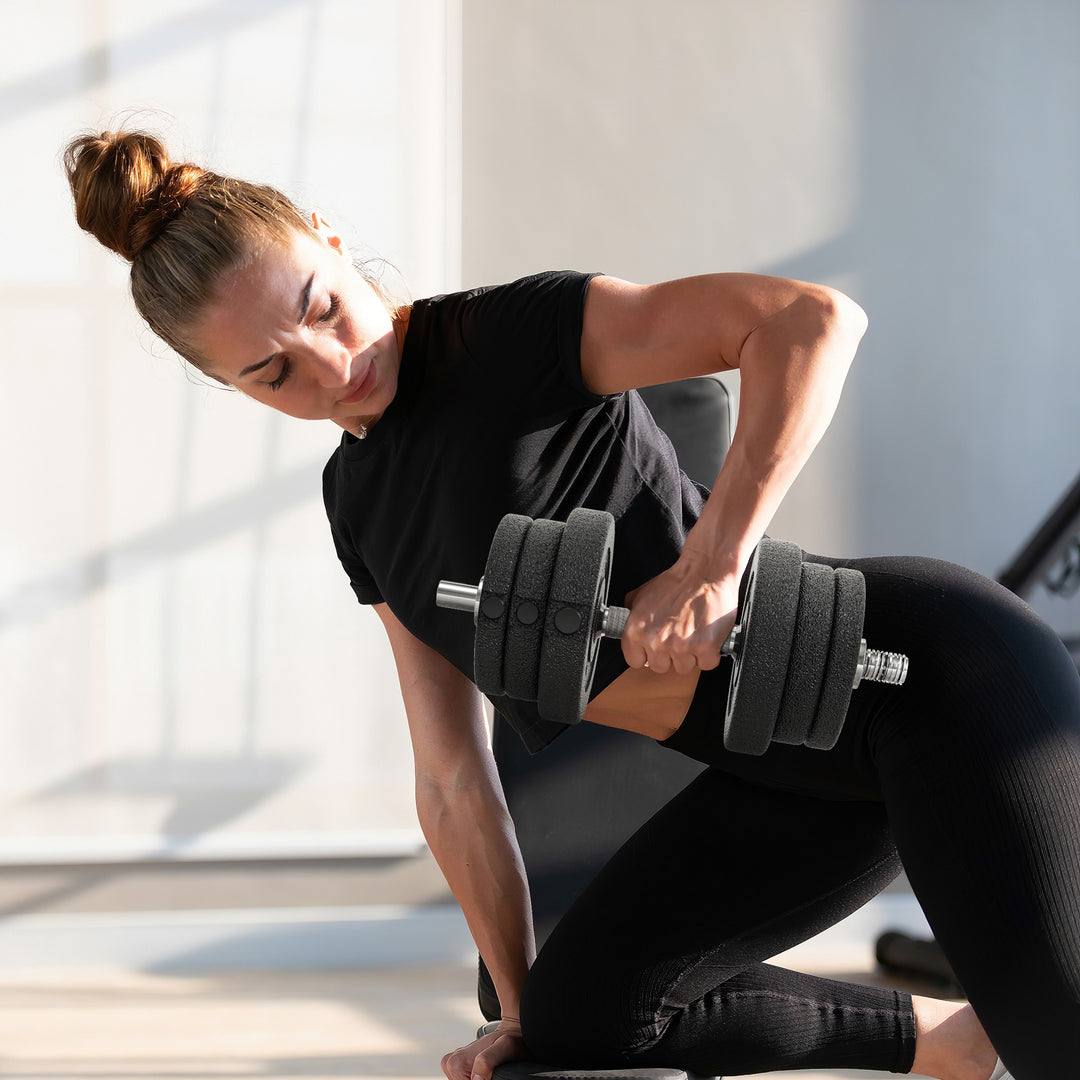 Håndvægtsæt 25 kg håndvægtsæt med vægtskiver til hjemmekontor, stål, kunstlæder, sort