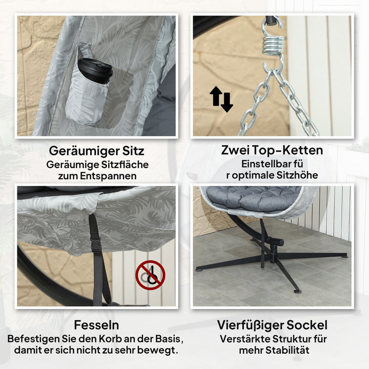 Ægformet udendørs hængestol, hængende gynge med ramme, siddepuder indendørs udendørs