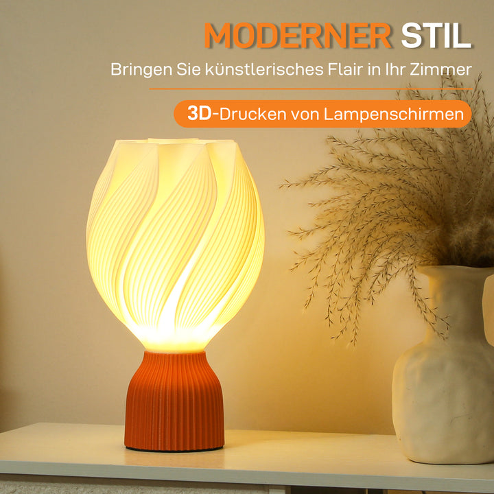 3D-printet lampe med kronbladsformer, plastik, energieffektiv, hvid