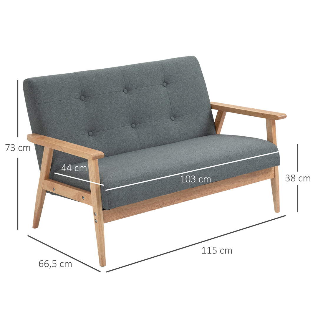 2-Personers sofa, sofa med armlæn, ryghynde, stuesofa med linnedlook, polstret sofa til stue, soveværelse 115 x 66,5 x 73 cm, mørkegrå