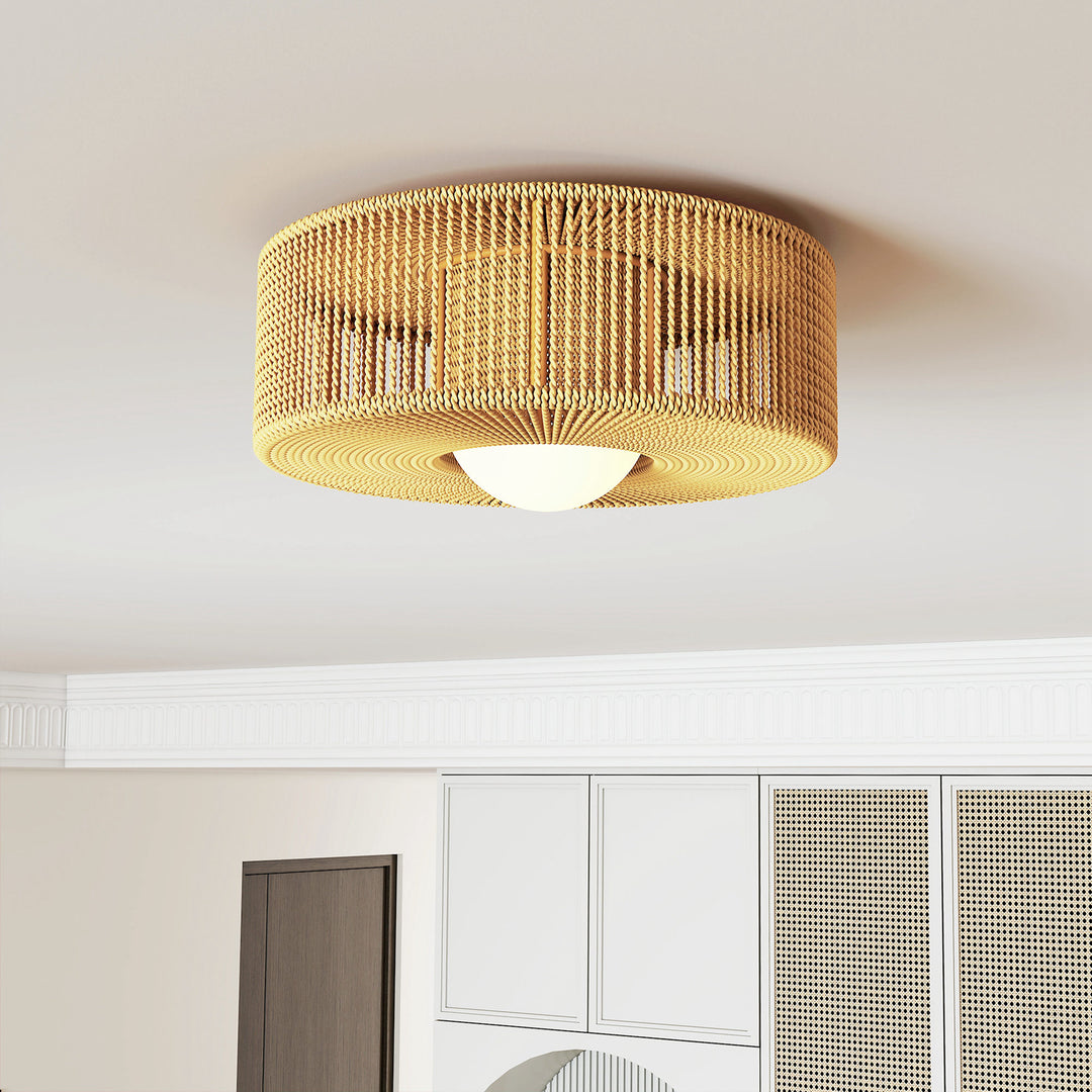 Loftlampe, Boho loftlampe, ophængt med G9 LED-fatning, rund lampeskærm af hampreb
