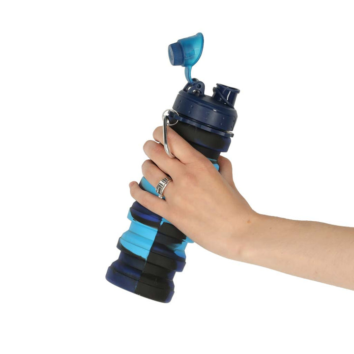 Vandflaske bidon silikone foldbar flaske med håndtag sports 500ml blå