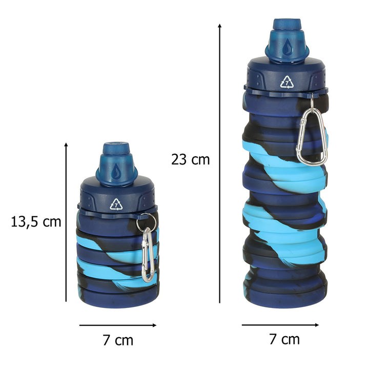 Vandflaske bidon silikone foldbar flaske med håndtag sports 500ml blå