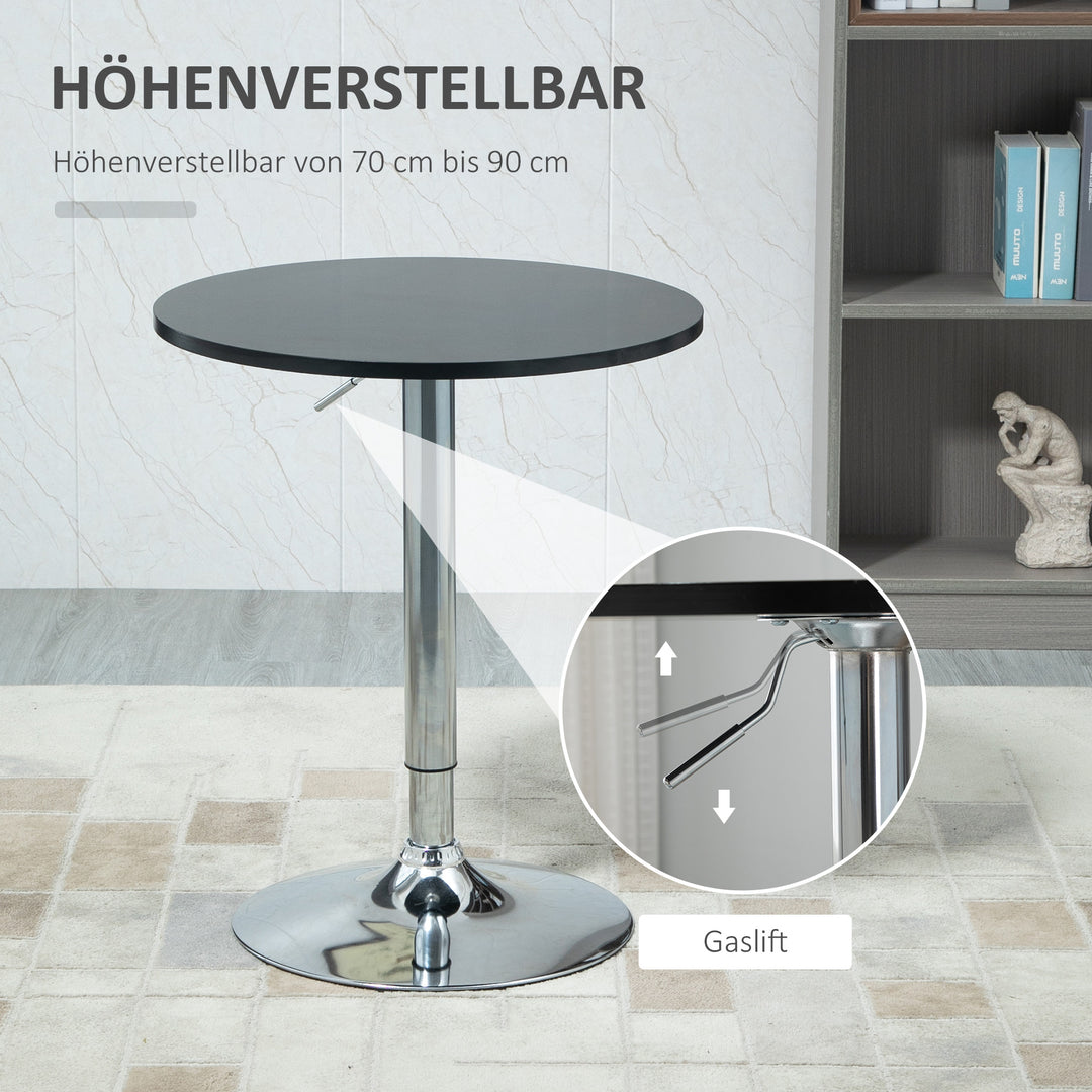 Moderne rundt barbord, spisebord med 360° drejelig base, højdejusterbart bistrobord, ståbord, køkkenbord, stål, sort, Ø61 x 70-90 cm