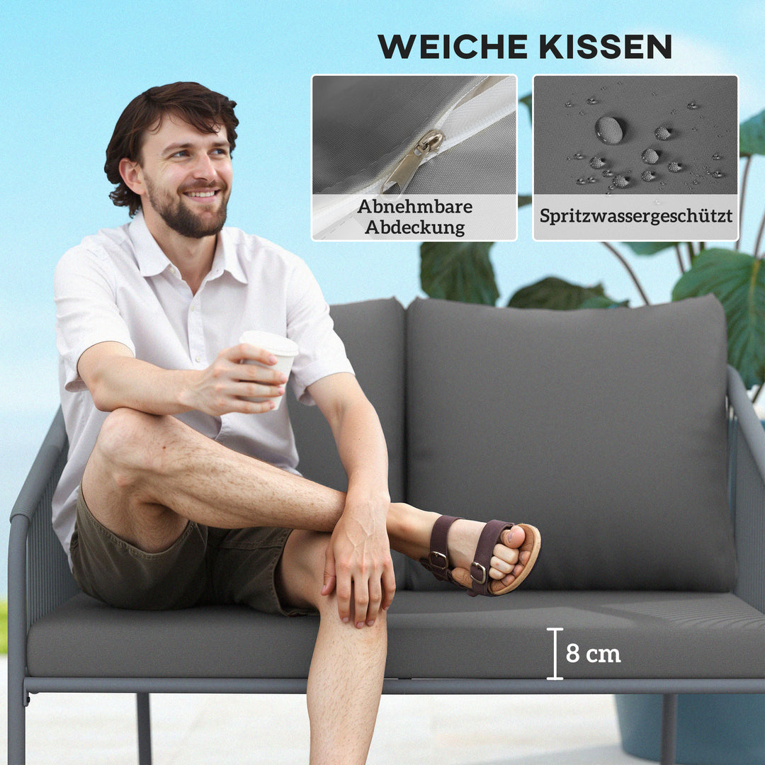 Havesofa med hynder, 2-personers rattansofa, loungesofa, udendørs balkonsofa, 112 x 72 x 76 cm, grå