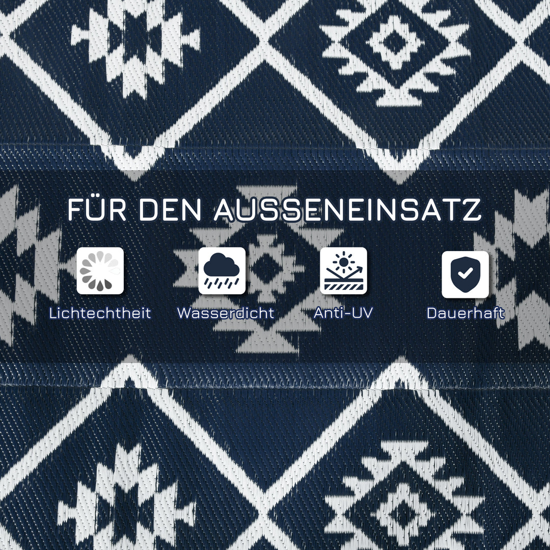 Udendørs tæppe terrassetæppe vejrbestandigt moderne design 182 cm x 274 cm x 0,3 cm sort + hvid