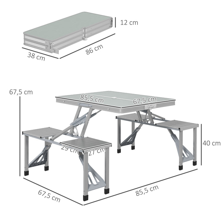 Campingbord klapbord med 4 stole klapbord havebord i aluminium 85,5 x 135 cm grå