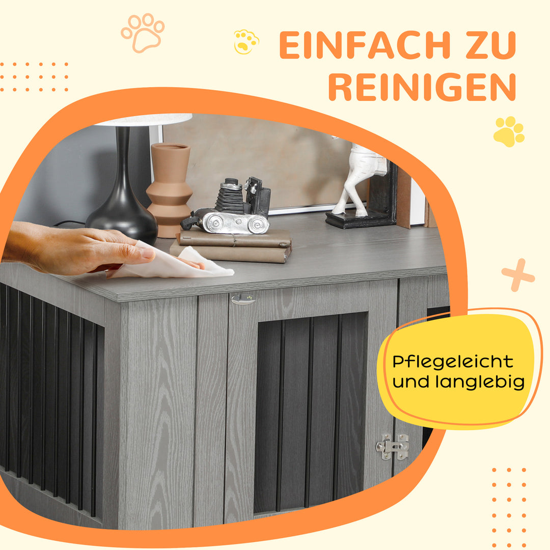 Hundebur, 2 døre, aflåseligt, 116 cm x 60 cm x 87 cm, grå