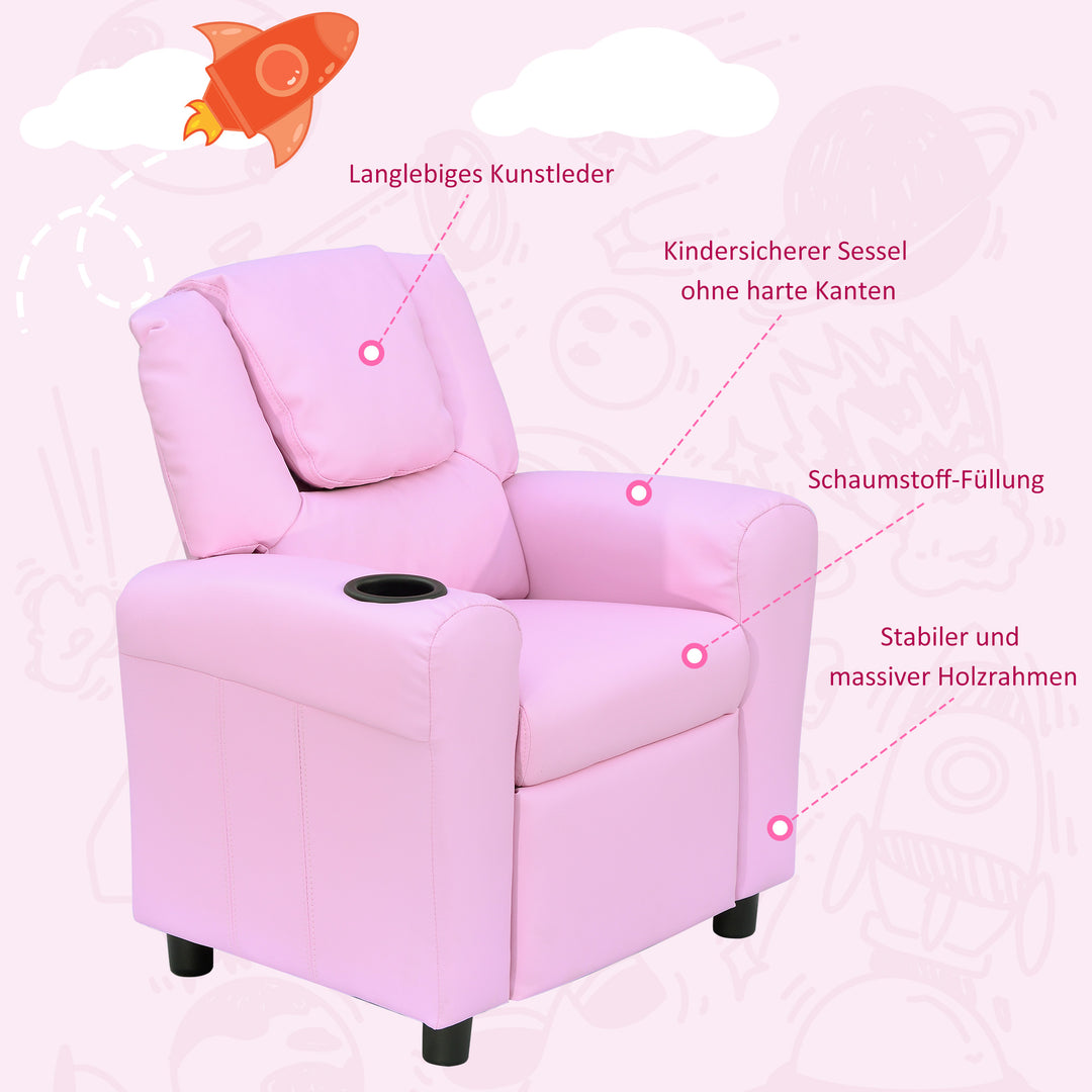 Børnesofa, børnelænestol med fodstøtte, armlæn, kopholdere, justerbar ryglæn, chaiselong, børnesofa, lænestol, børnesofa til 3-6-årige drenge og piger, pink