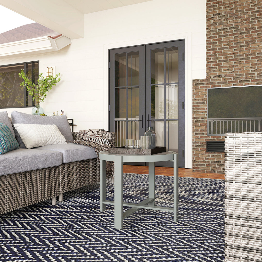 Sidebord havebord rundt vejrbestandigt aluminiums balkonbord med marmorlook grå