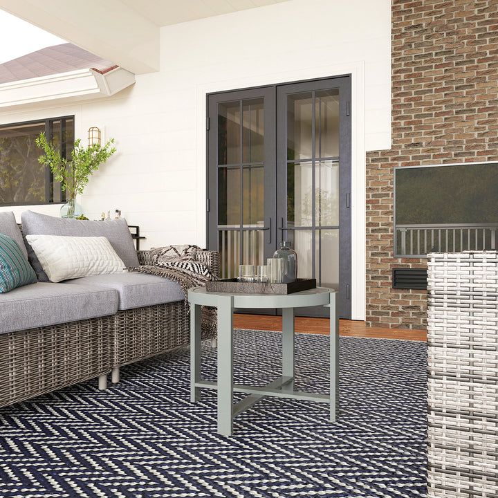 Sidebord havebord rundt vejrbestandigt aluminiums balkonbord med marmorlook grå