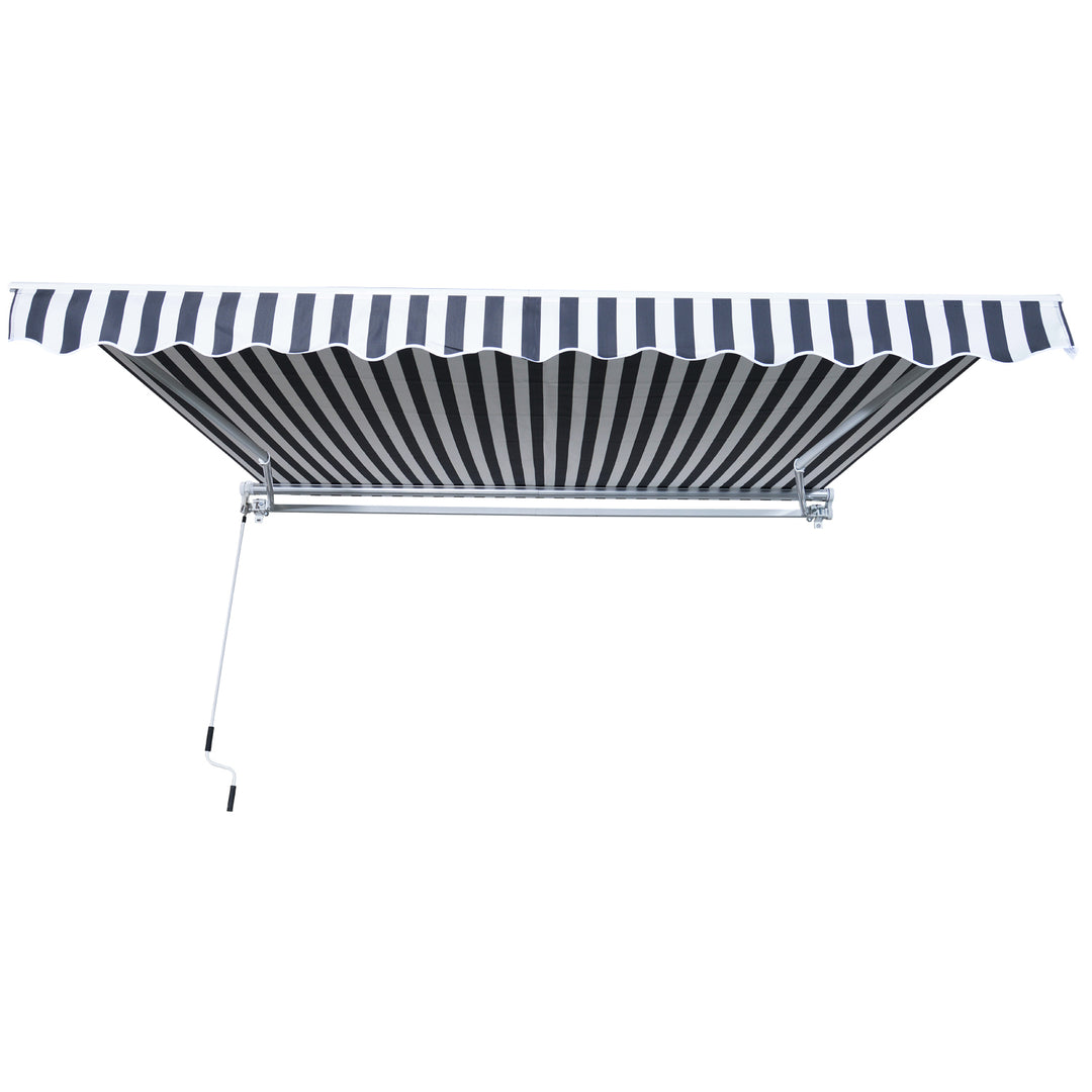 Markise med foldearm, solsejl med håndsving, 3,5 x 2,5 m, grå og hvid, aluminium og polyester
