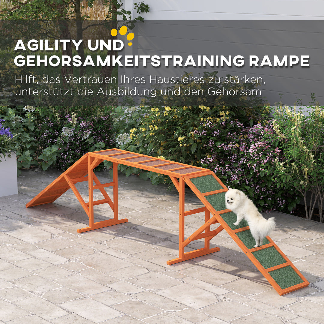 Agility hunderampe, parcours, skridsikker, vejrbestandig, træ, 335 x 55 x 60 cm, orange