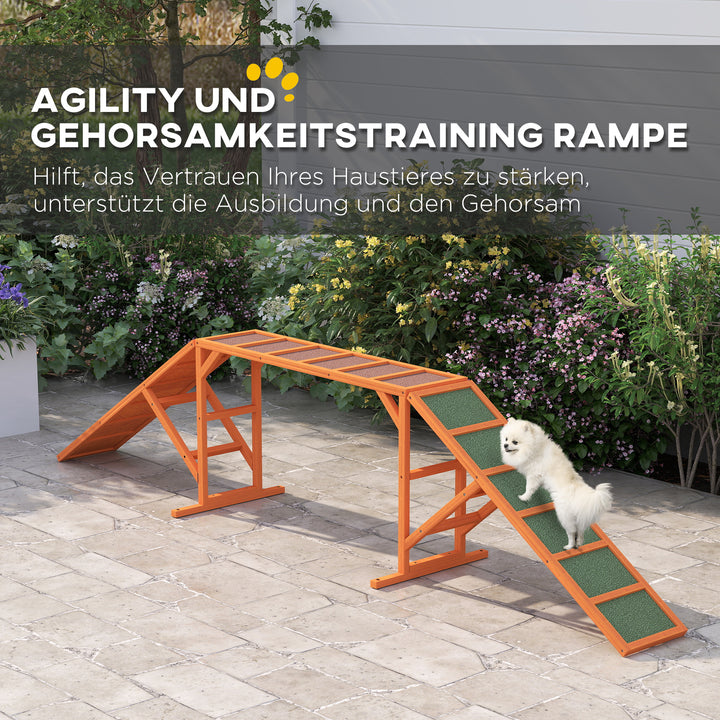 Agility hunderampe, parcours, skridsikker, vejrbestandig, træ, 335 x 55 x 60 cm, orange