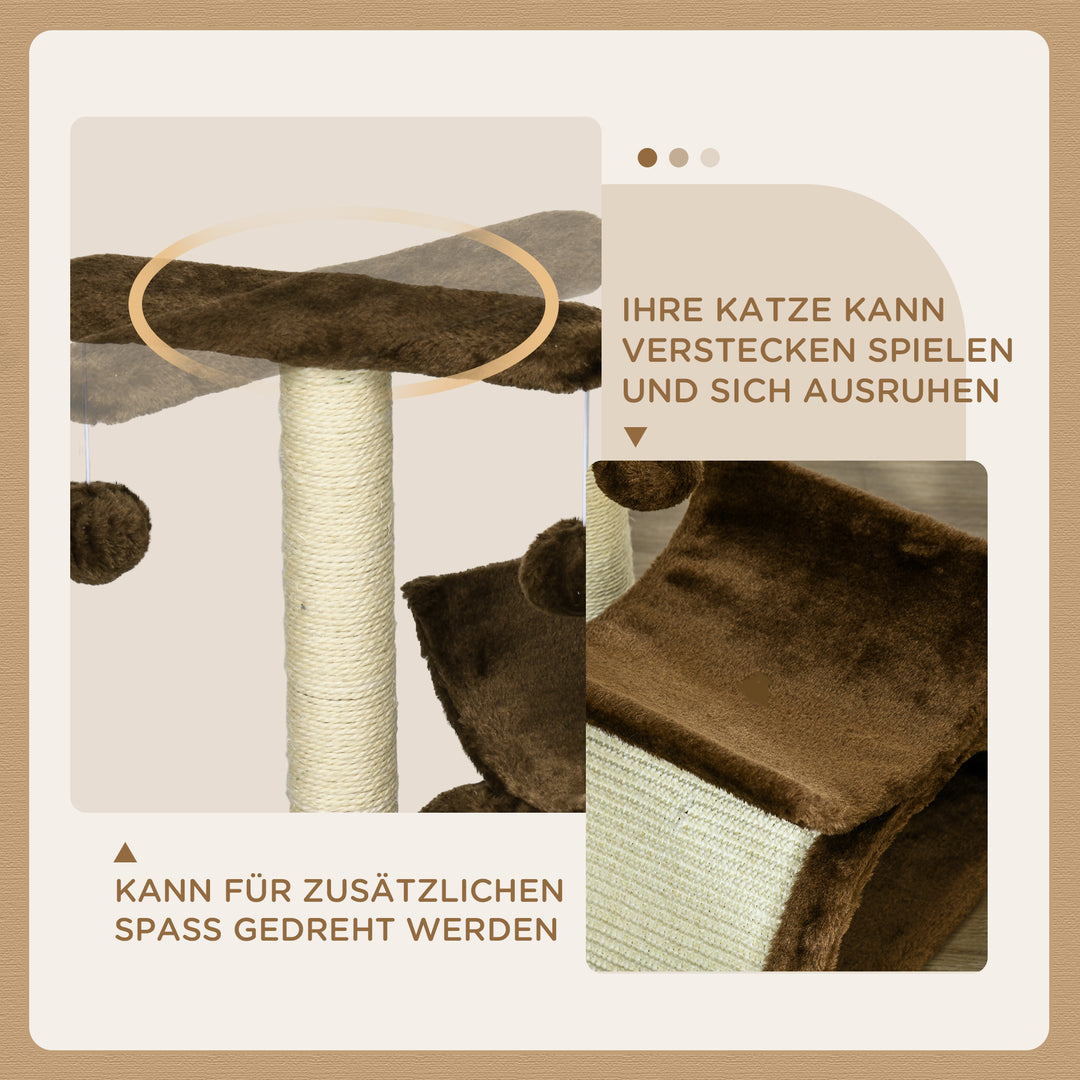 Lille kradsetræ til katte, legetræ, kradsetræ til katte med legebold, brun, l40 x b30 x h43 cm