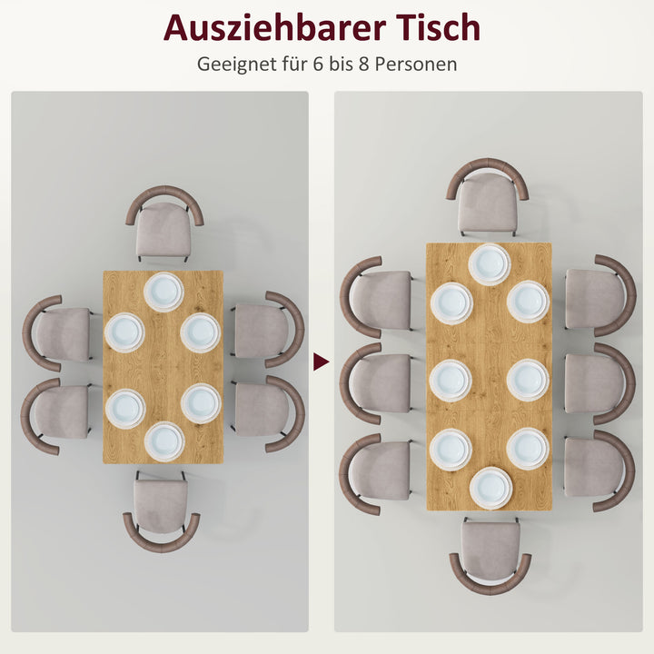 Udtrækkeligt spisebord, udvideligt bord til 6-8 personer, køkkenbord med massive stålben